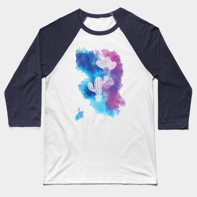 Cactus are my valentine. Heart ballons on watercolor painting Baseball T-Shirt by AndArte